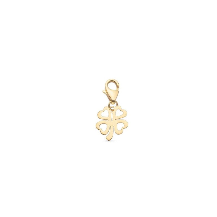 Gioielli Gioiello Italiano | Charm "Quadrifoglio E Cuori" In Oro Giallo E Moschettone