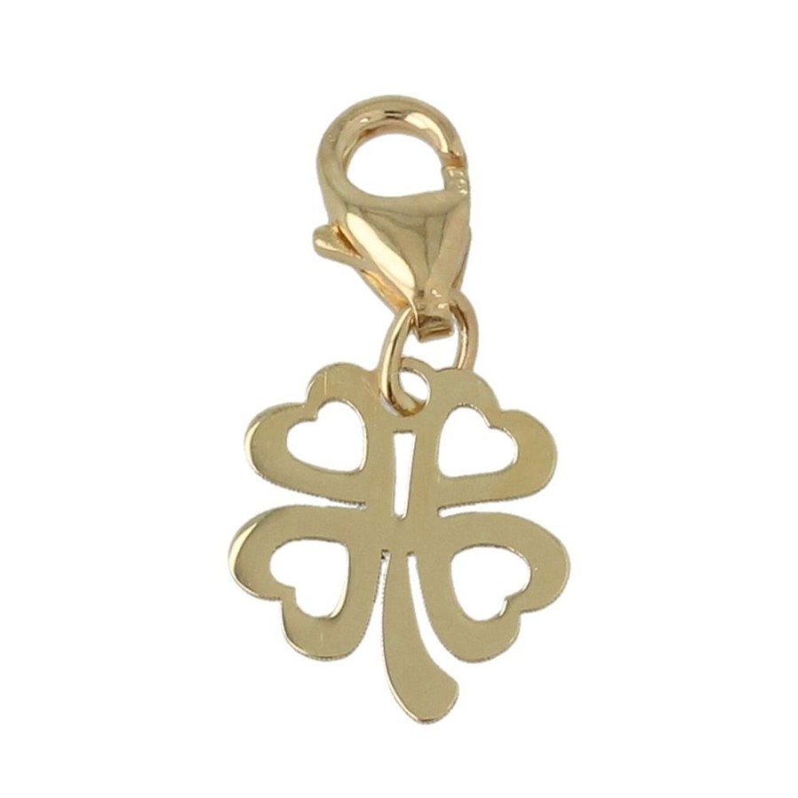 Gioielli Gioiello Italiano | Charm "Quadrifoglio E Cuori" In Oro Giallo E Moschettone