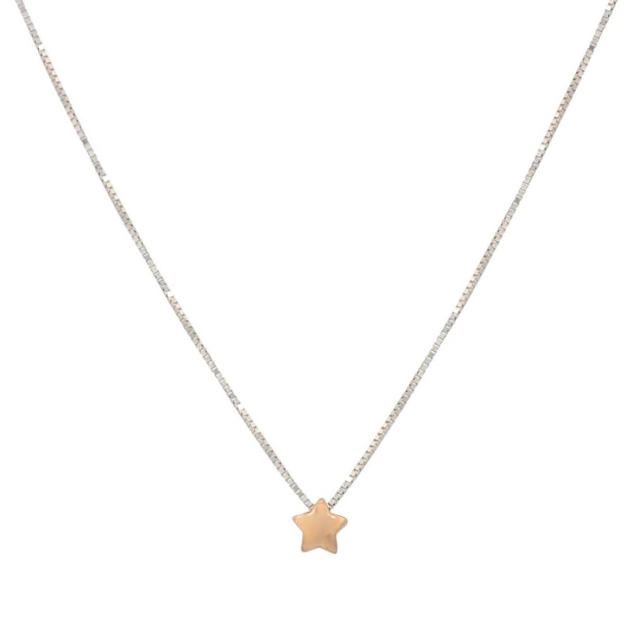 Gioielli Gioiello Italiano Oro | Collana Con Stella In Oro Bianco E Rosa 14Kt