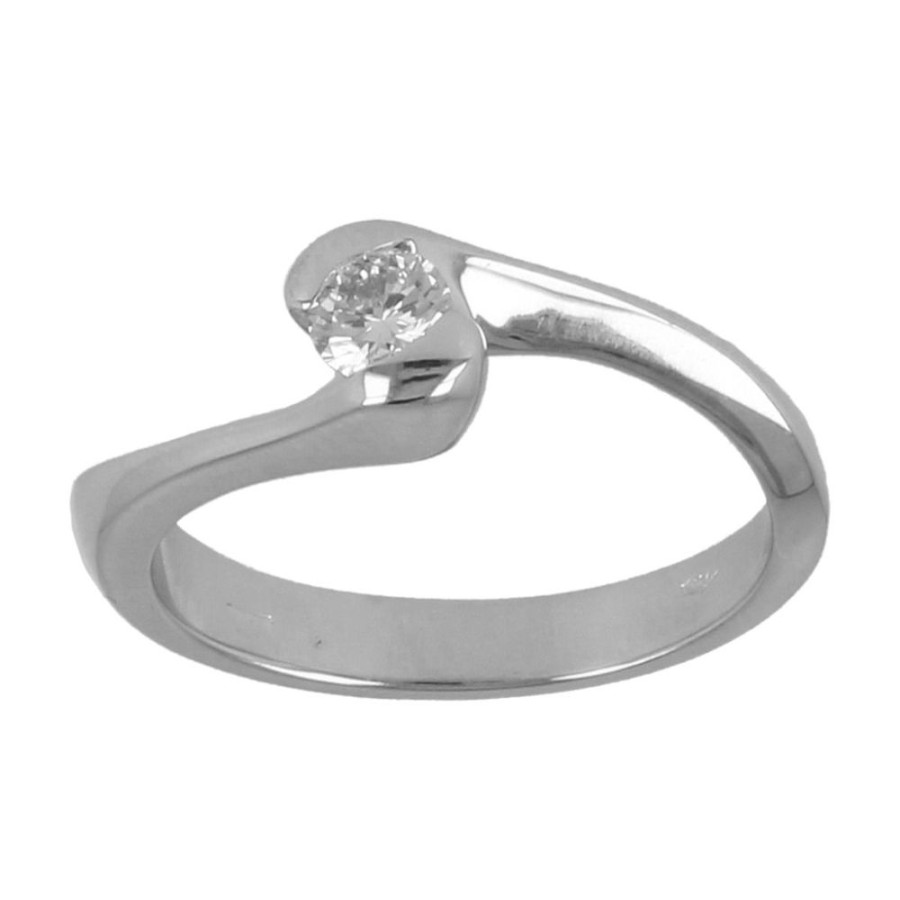 Gioielli Gioiello Italiano Oro | Anello Solitario Contrarie In Oro Bianco 18Kt Con Diamante 0.21Ct