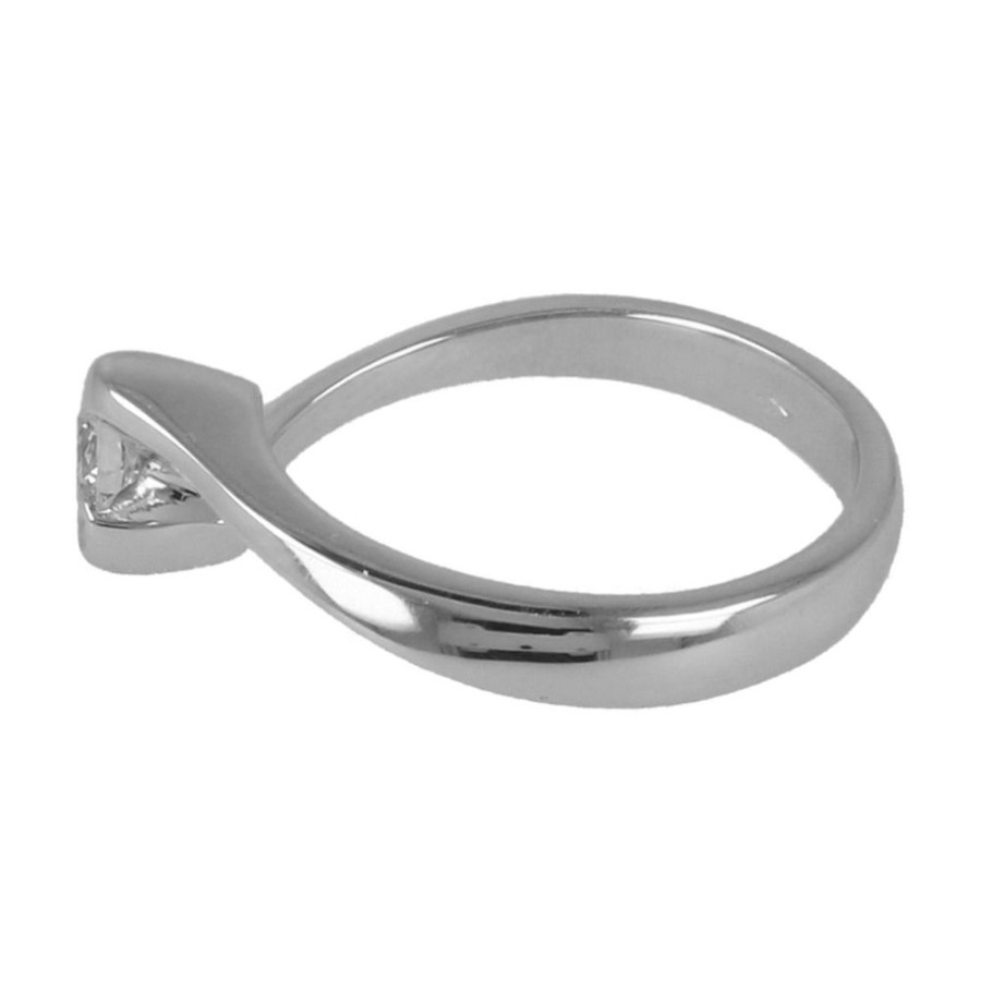 Gioielli Gioiello Italiano Oro | Anello Solitario Contrarie In Oro Bianco 18Kt Con Diamante 0.21Ct