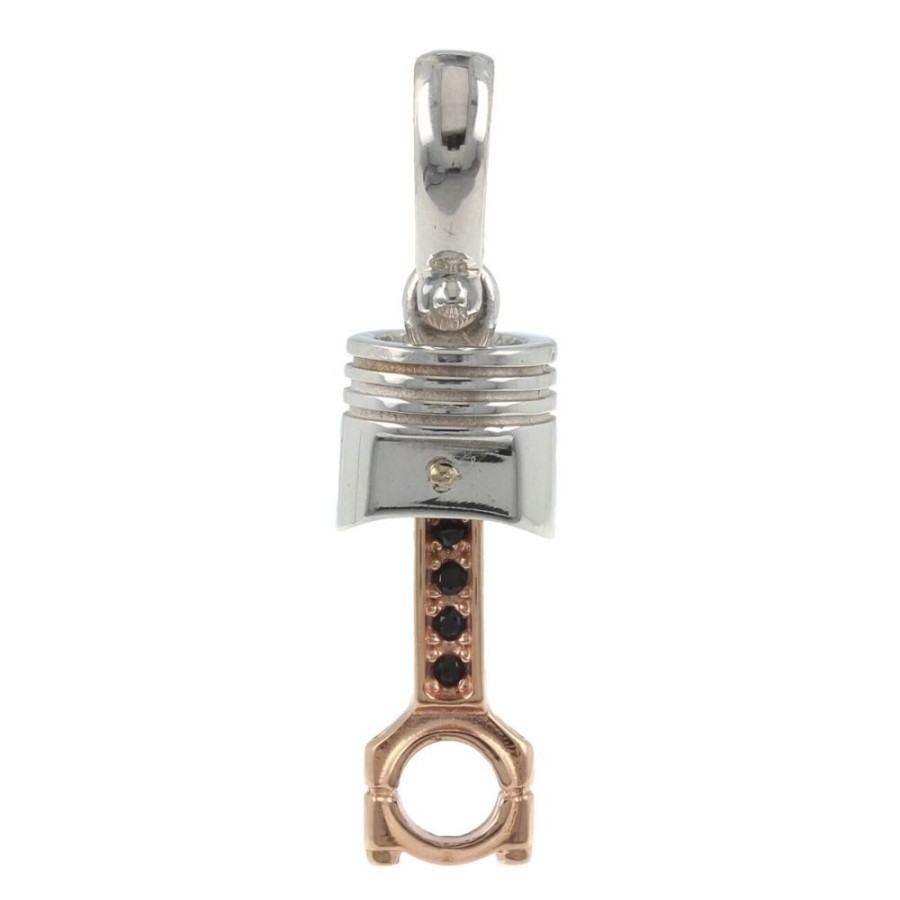 Gioielli Gioiello Italiano | Pendente Pistone In Oro Bianco E Rosa 14Kt Con Spinello