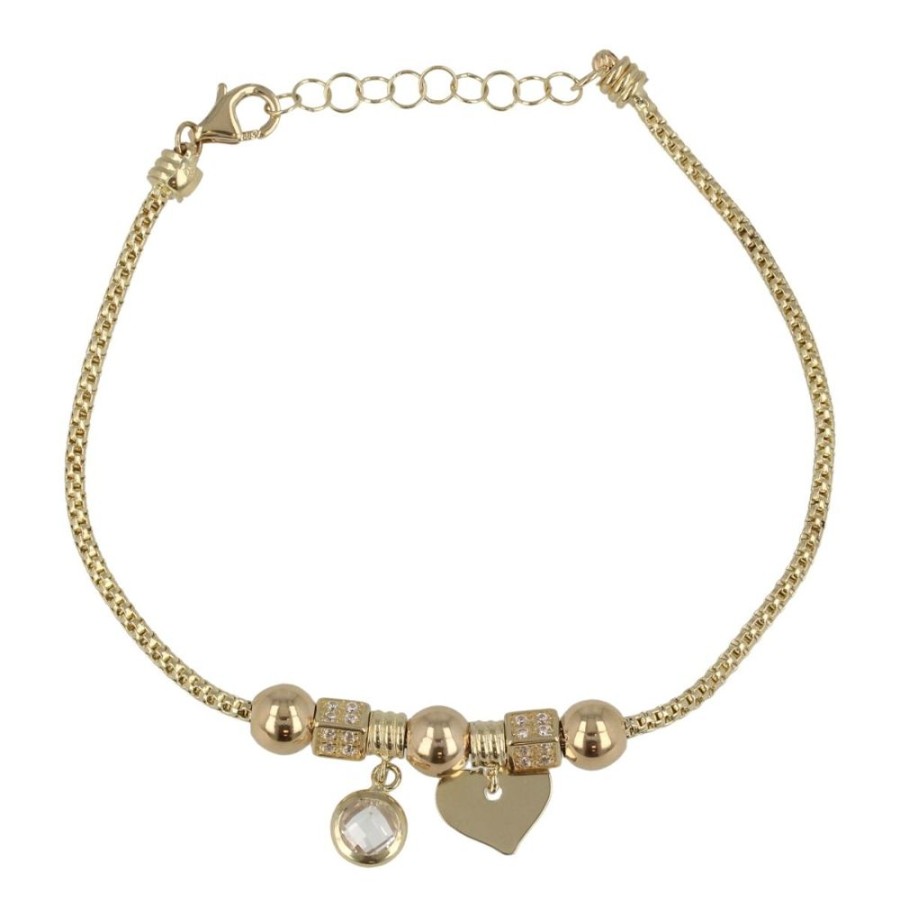 Gioielli Gioiello Italiano Oro | Bracciale Con Charm A Cuore In Oro Giallo E Zirconi