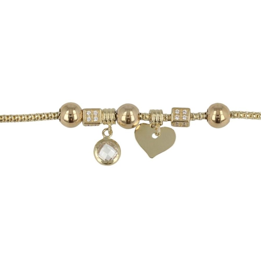 Gioielli Gioiello Italiano Oro | Bracciale Con Charm A Cuore In Oro Giallo E Zirconi