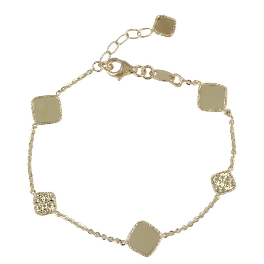 Gioielli Gioiello Italiano Oro | Bracciale Con Quadrati In Oro Giallo 14Kt