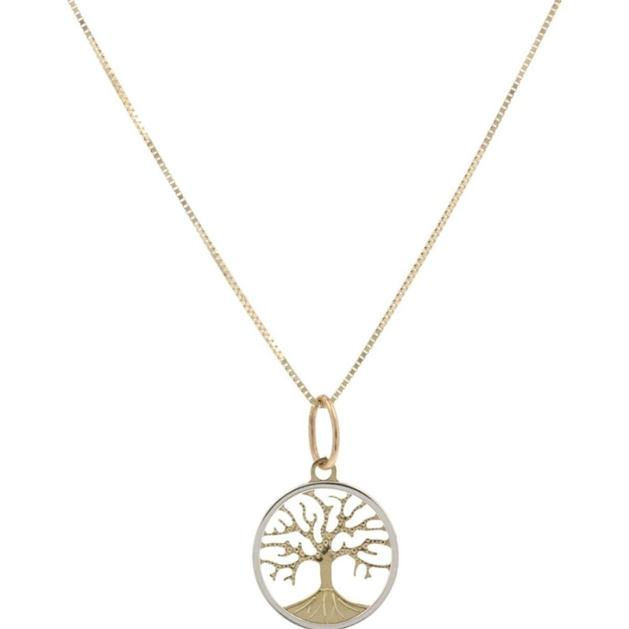 Gioielli Gioiello Italiano Oro | Collana "Albero Della Vita" Piccolo In Oro Giallo E Bianco