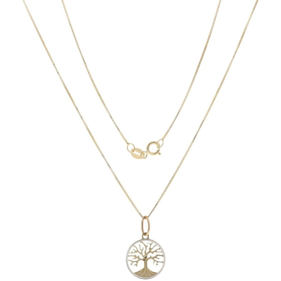 Gioielli Gioiello Italiano Oro | Collana "Albero Della Vita" Piccolo In Oro Giallo E Bianco