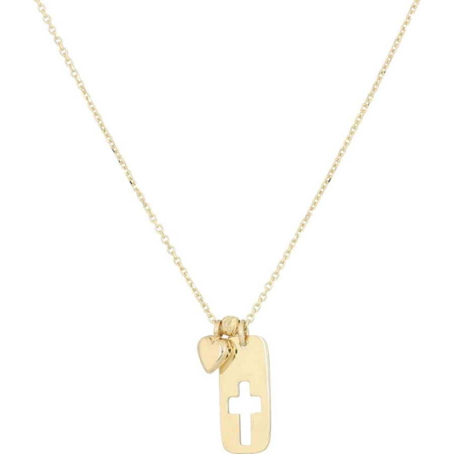 Gioielli Gioiello Italiano Oro | Collana In Oro Giallo Con Targhetta E Croce