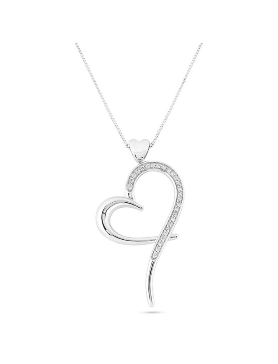 Gioielli Gioiello Italiano Oro | Collana A Cuore In Oro 18Kt Con Diamanti 0.16Ct