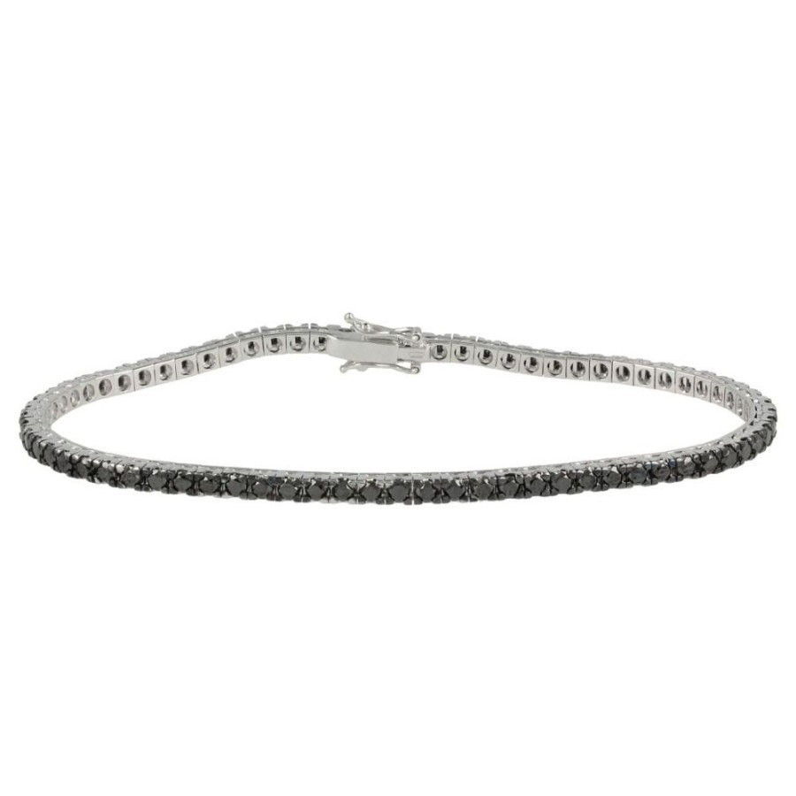 Gioielli Gioiello Italiano Oro | Bracciale Tennis Unisex In Oro Bianco 18Kt Con Diamanti Neri E Bianchi 3.58Ct