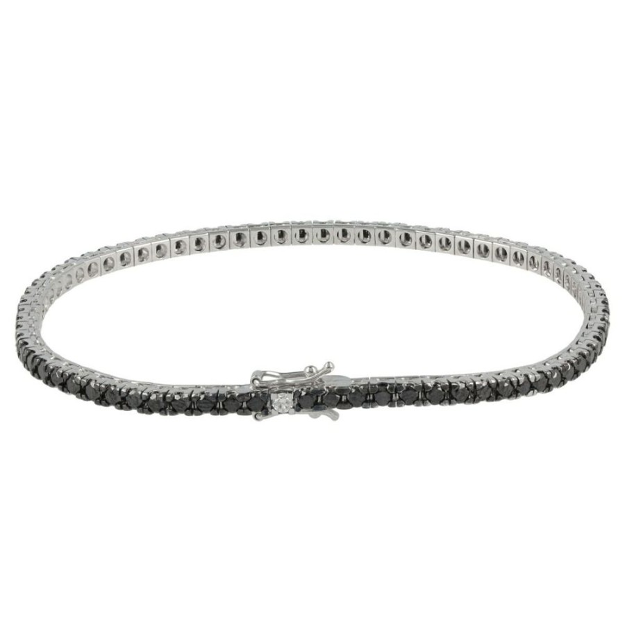 Gioielli Gioiello Italiano Oro | Bracciale Tennis Unisex In Oro Bianco 18Kt Con Diamanti Neri E Bianchi 3.58Ct