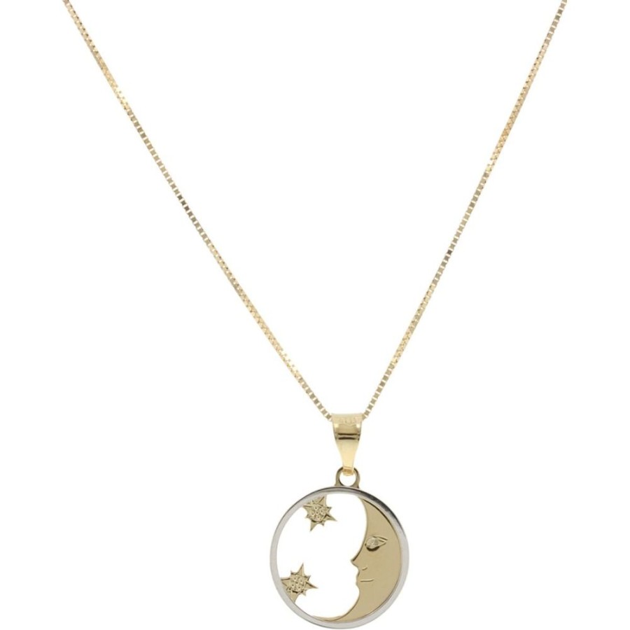 Gioielli Gioiello Italiano Oro | Collana "Luna E Stelle" In Oro Giallo E Bianco 14Kt