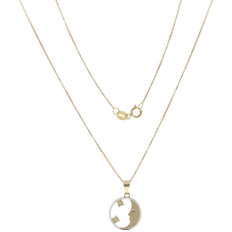 Gioielli Gioiello Italiano Oro | Collana "Luna E Stelle" In Oro Giallo E Bianco 14Kt