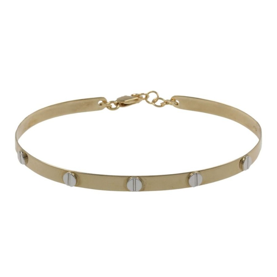 Gioielli Gioiello Italiano Oro | Bracciale Rigido In Oro Giallo E Bianco 14Kt Con Viti