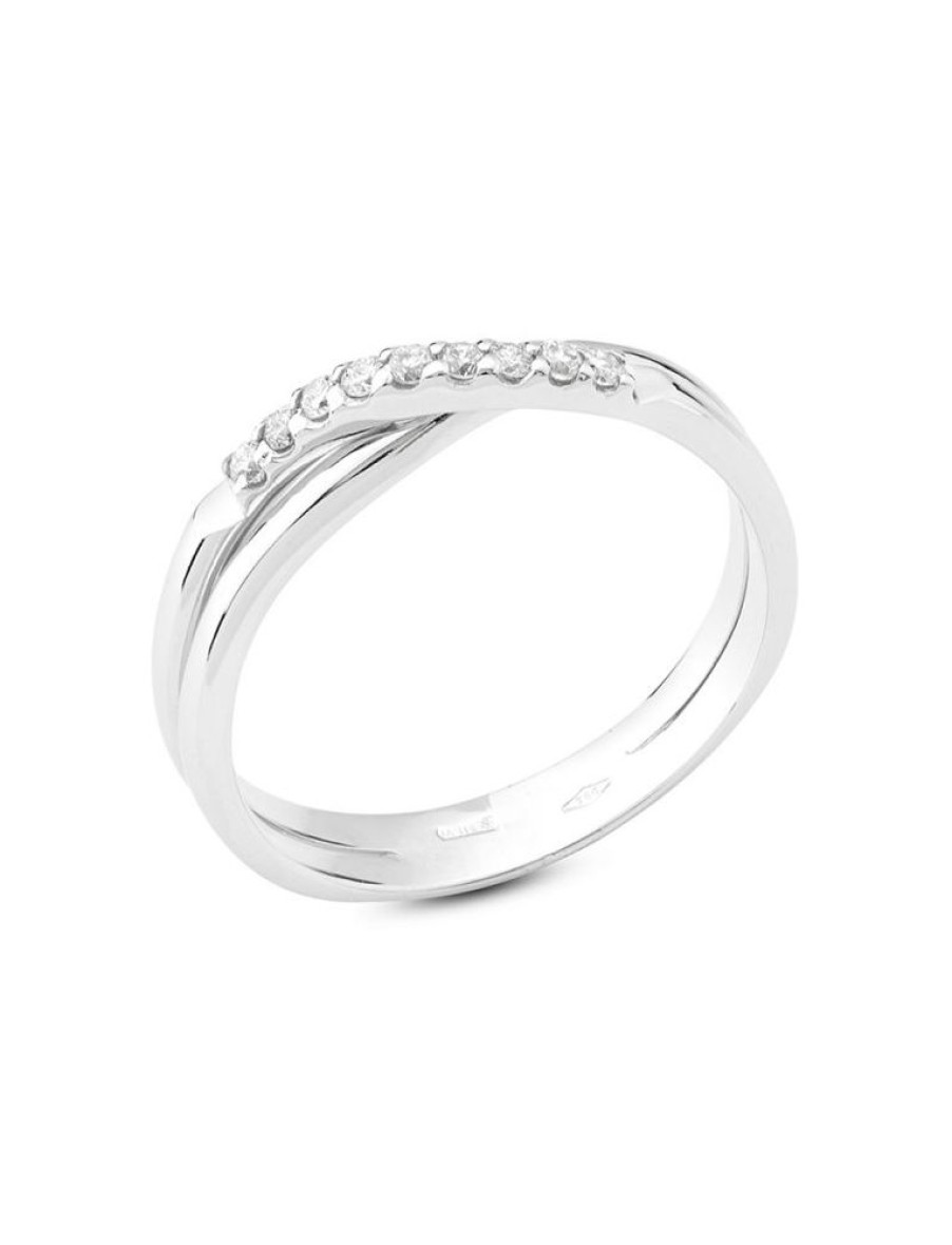 Gioielli Gioiello Italiano Oro | Anello Fedina In Oro Bianco 18Kt Con Diamanti 0.11Ct