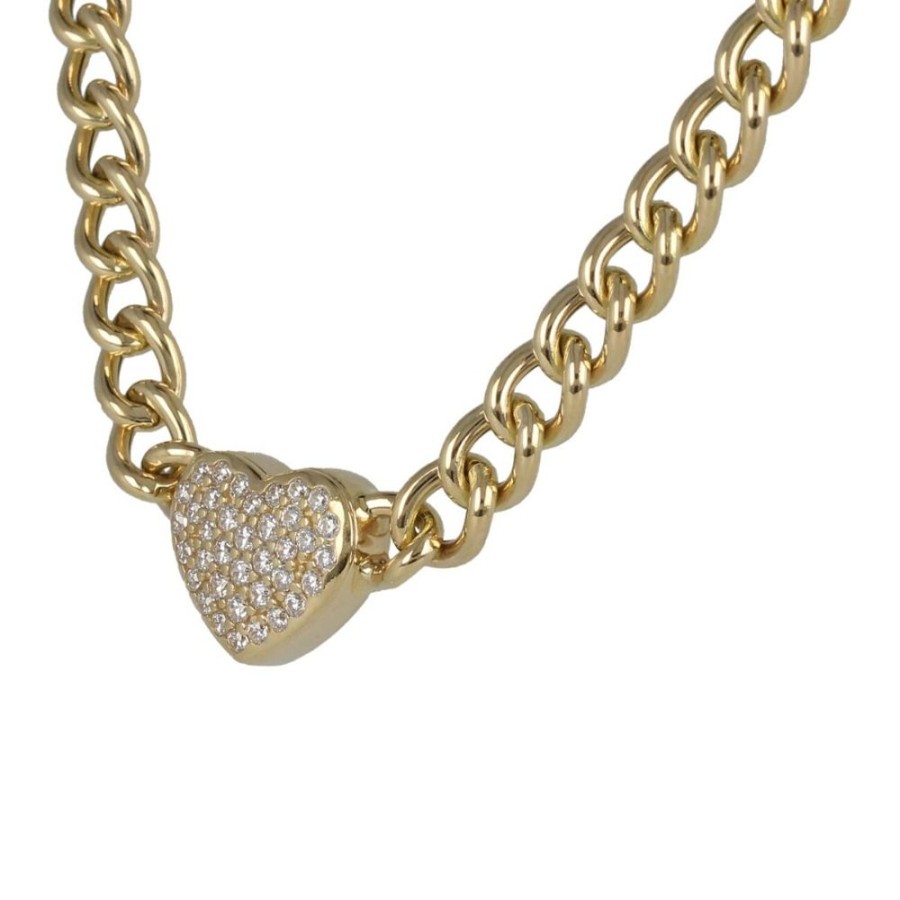 Gioielli Gioiello Italiano Oro | Collana Grumetta In Oro Giallo 14Kt Con Cuore E Pave Di Zirconi