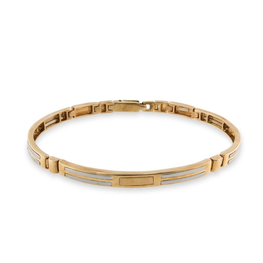 Uomo Gioiello Italiano | Bracciale In Oro Bianco E Rosa 14Kt