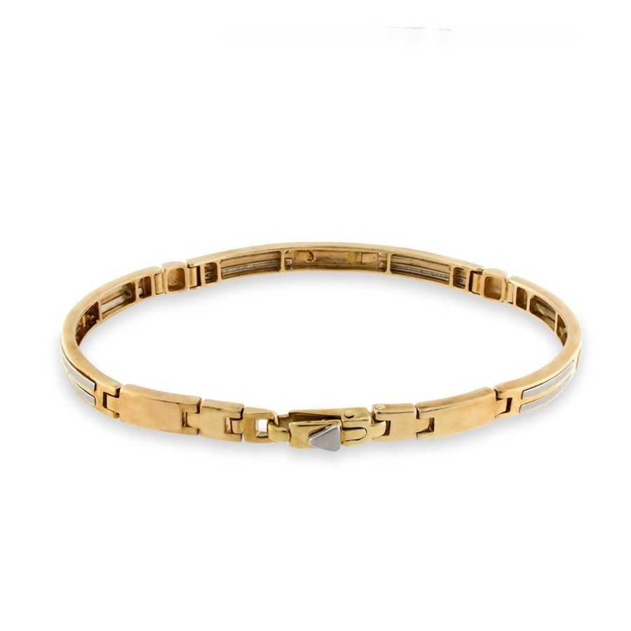 Uomo Gioiello Italiano | Bracciale In Oro Bianco E Rosa 14Kt