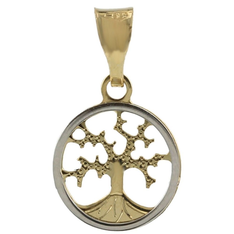 Gioielli Gioiello Italiano | Pendente Mini "Albero Della Vita" In Oro Giallo E Bianco