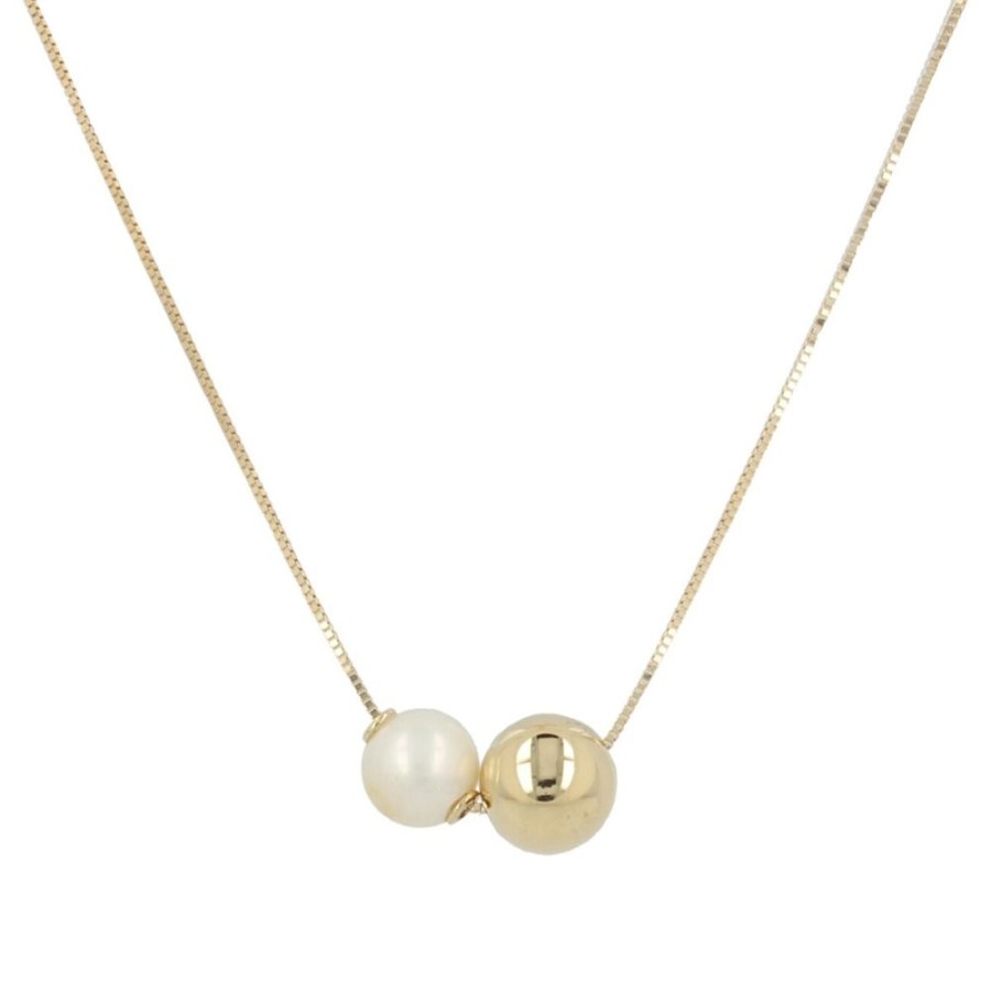 Gioielli Gioiello Italiano Oro | Collana Con Perla Naturale E Perla In Oro 14Kt Bianco