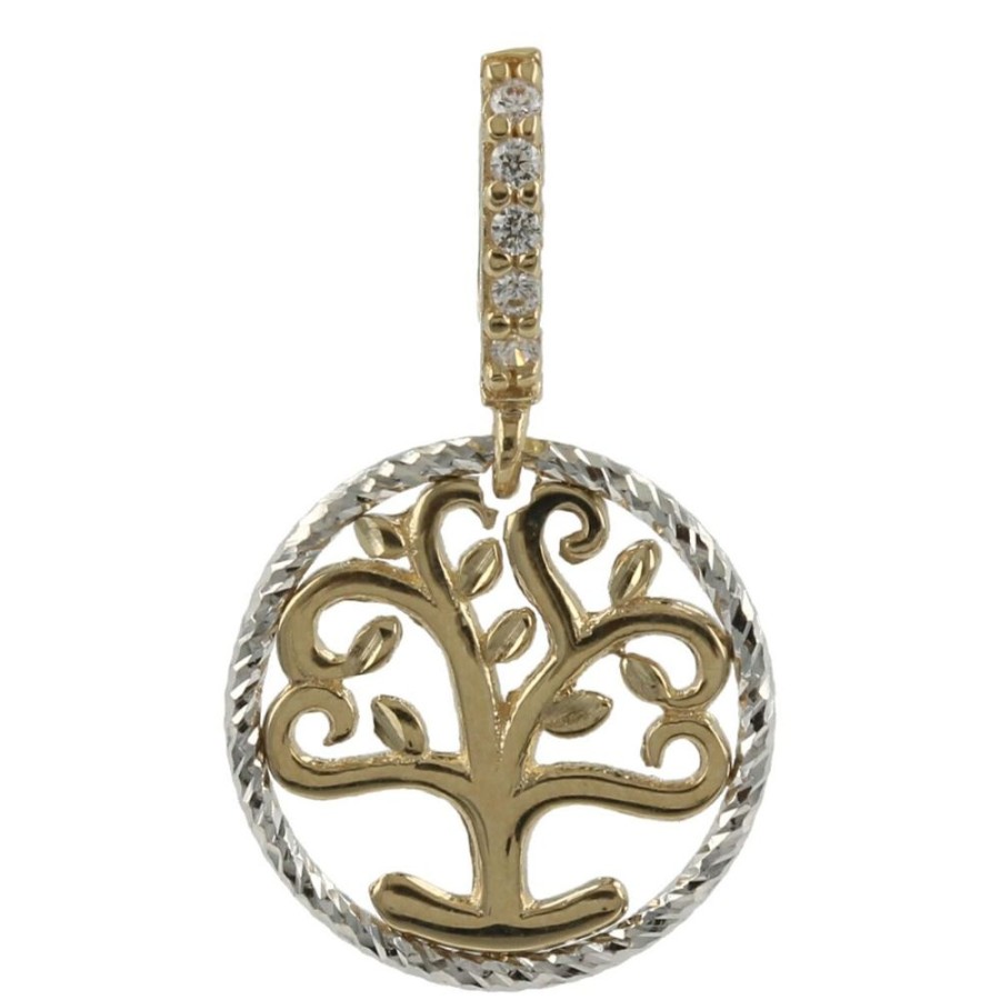 Gioielli Gioiello Italiano | Pendente "Albero Della Vita" In Oro Giallo E Bianco 14Kt Con Zirconi