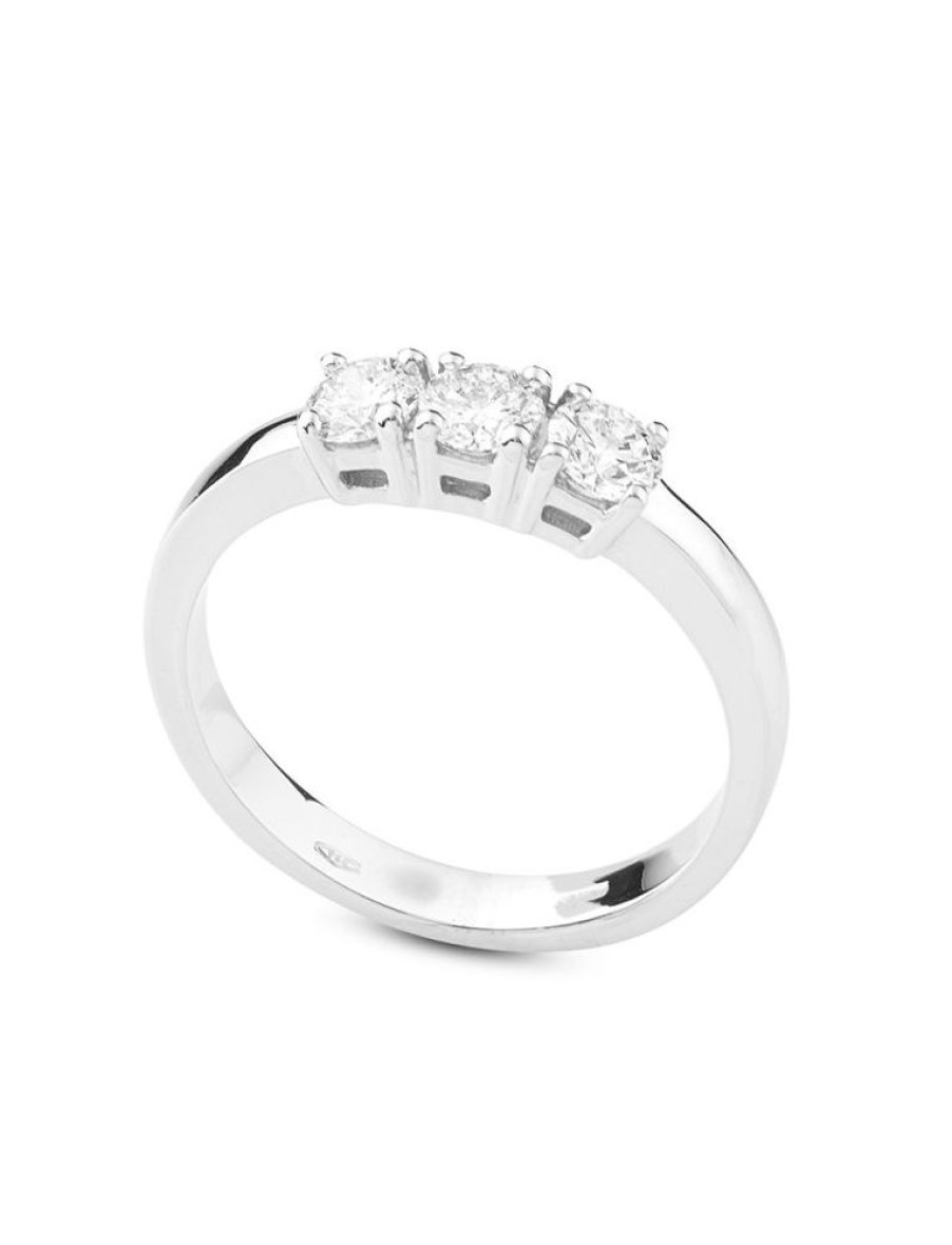 Gioielli Gioiello Italiano Oro | Anello Trilogy In Oro Bianco Con Diamanti 0.60Ct