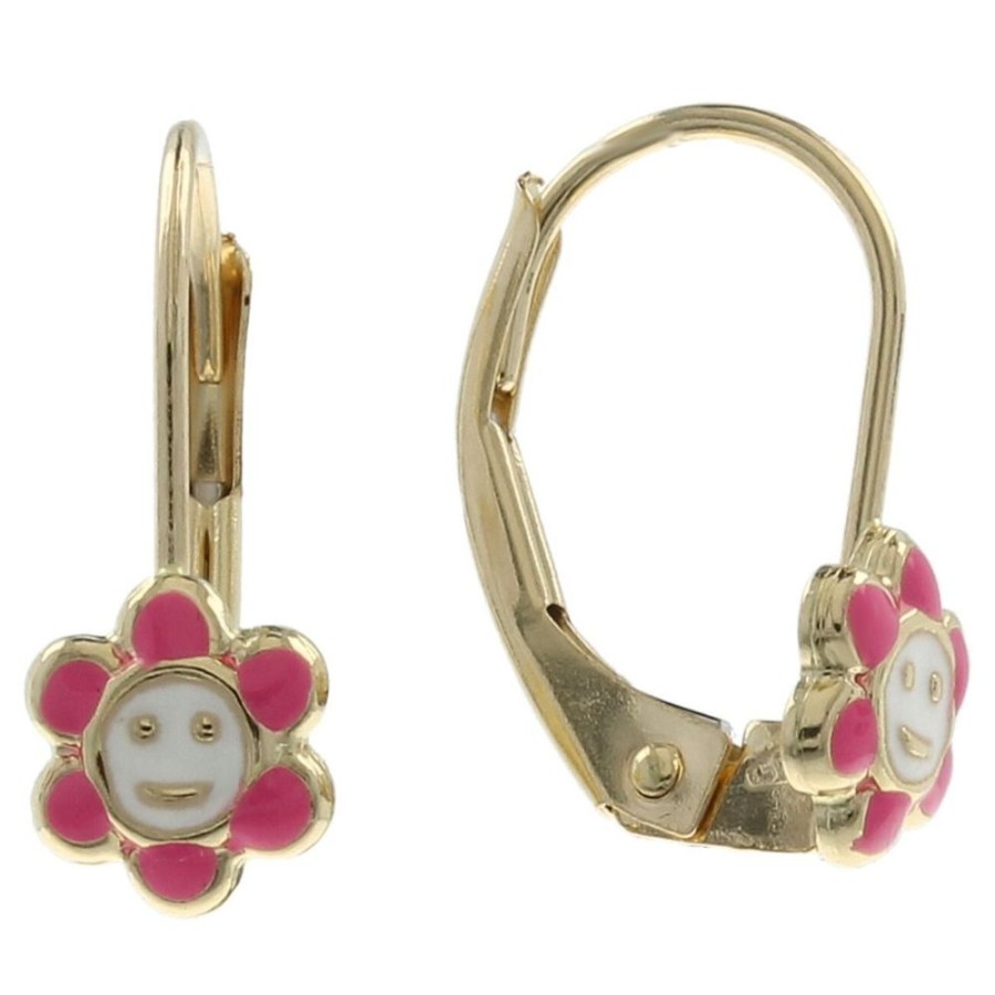 Gioielli Gioiello Italiano Oro | Orecchini In Oro Giallo 14Kt Da Bambina Con Smalto Bianco E Rosa