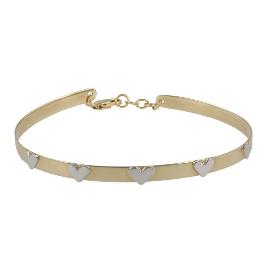 Gioielli Gioiello Italiano Oro | Bracciale Rigido Con Cuori In Oro Giallo E Bianco 14Kt