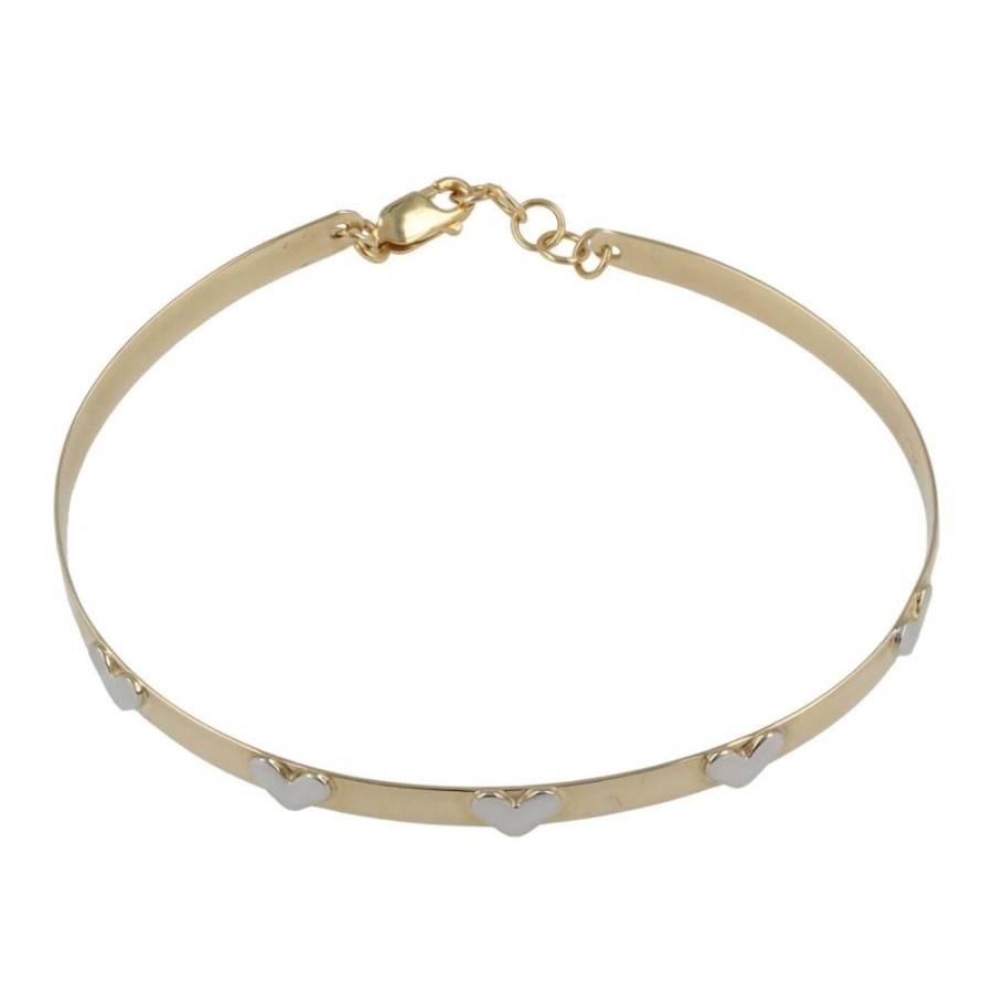 Gioielli Gioiello Italiano Oro | Bracciale Rigido Con Cuori In Oro Giallo E Bianco 14Kt