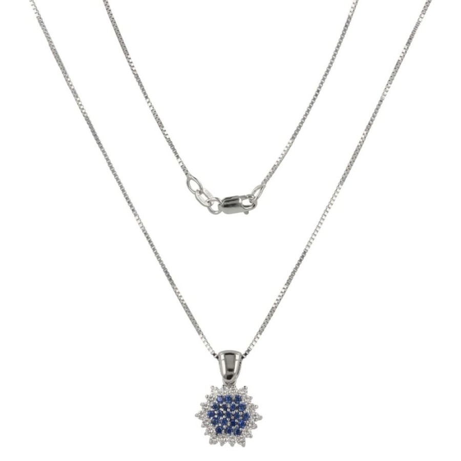 Gioielli Gioiello Italiano Oro | Collana In Oro Bianco 18Kt Con Diamanti E Zaffiri Blu