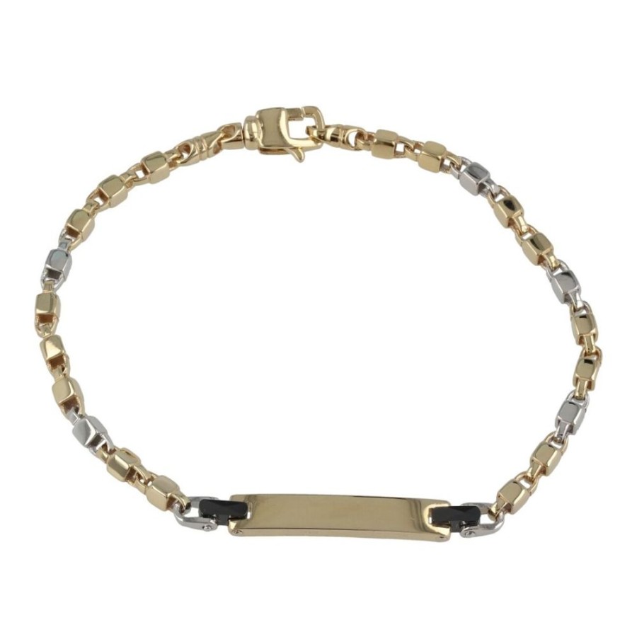 Gioielli Gioiello Italiano Oro | Bracciale Da Uomo Con Targhetta In Oro Bicolore 14Kt E Ceramica