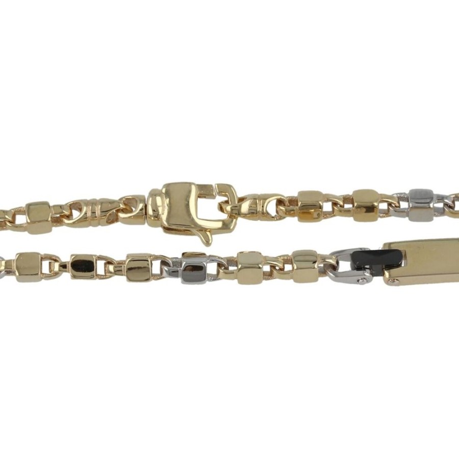 Gioielli Gioiello Italiano Oro | Bracciale Da Uomo Con Targhetta In Oro Bicolore 14Kt E Ceramica