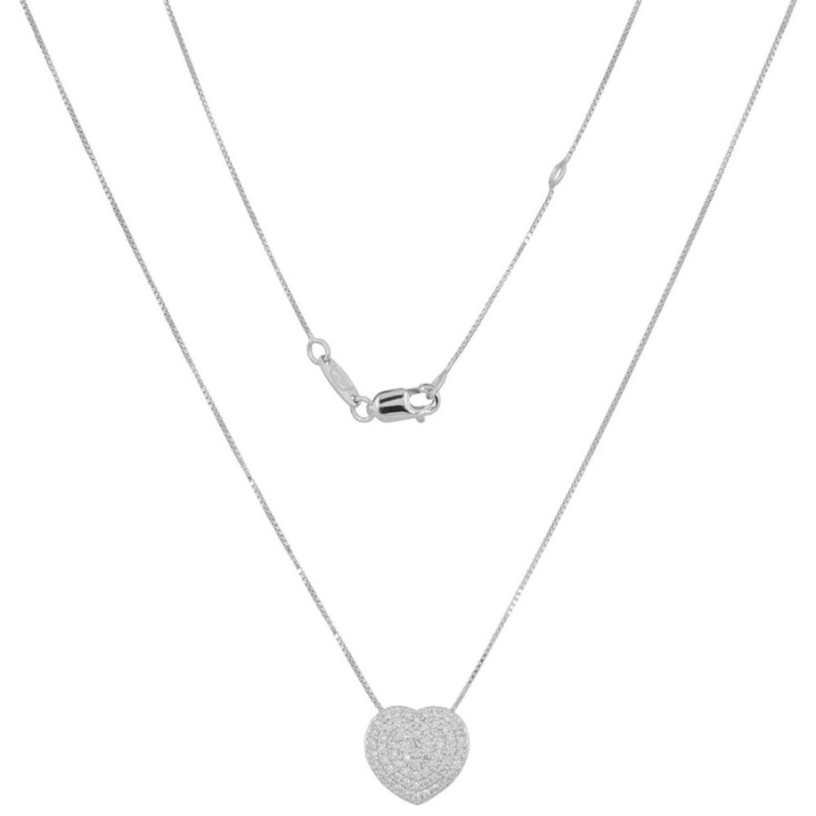 Gioielli Gioiello Italiano Oro | Collana In Oro Bianco 18Kt Con Cuore E Pave Di Diamanti 0.36Ct