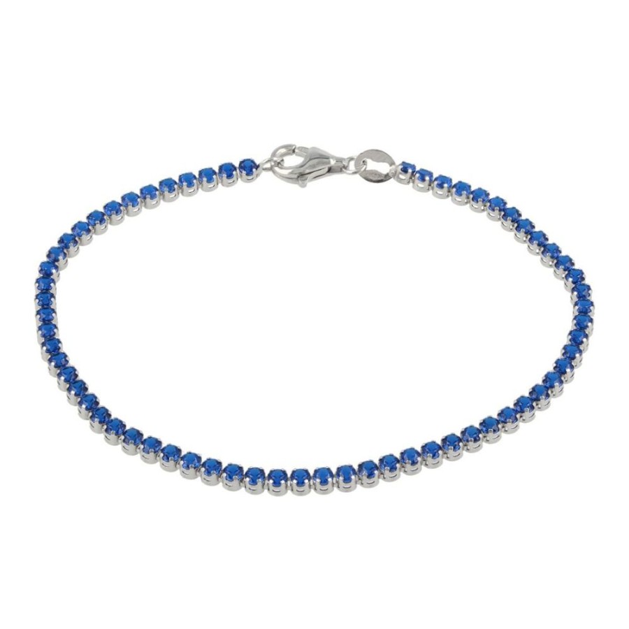 Gioielli Gioiello Italiano Oro | Bracciale Tennis In Oro Bianco Con Zirconi Blu