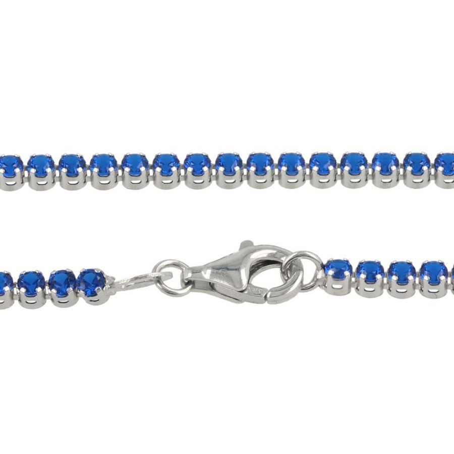 Gioielli Gioiello Italiano Oro | Bracciale Tennis In Oro Bianco Con Zirconi Blu