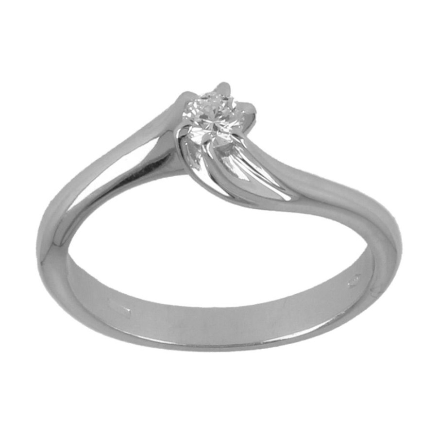 Gioielli Gioiello Italiano Oro | Anello Solitario In Oro Bianco 18Kt Con Diamante 0.15Ct