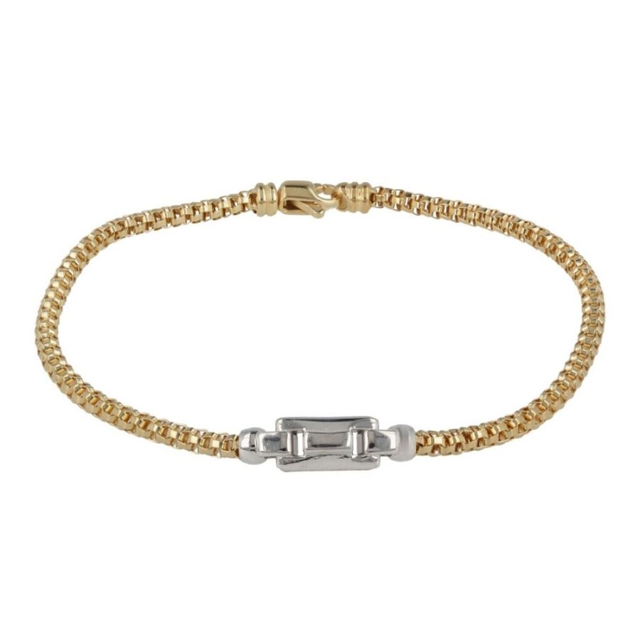 Gioielli Gioiello Italiano Oro | Bracciale Da Uomo In Oro Giallo Con Elemento In Oro Bianco O Brunito