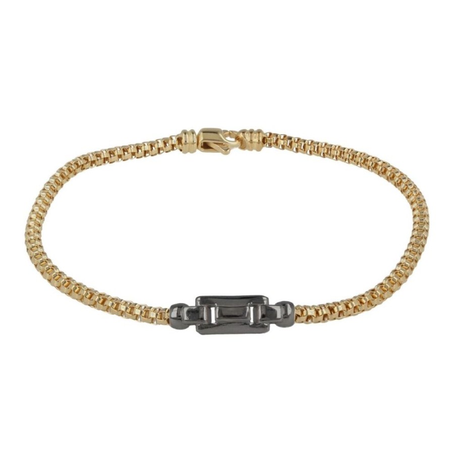 Gioielli Gioiello Italiano Oro | Bracciale Da Uomo In Oro Giallo Con Elemento In Oro Bianco O Brunito