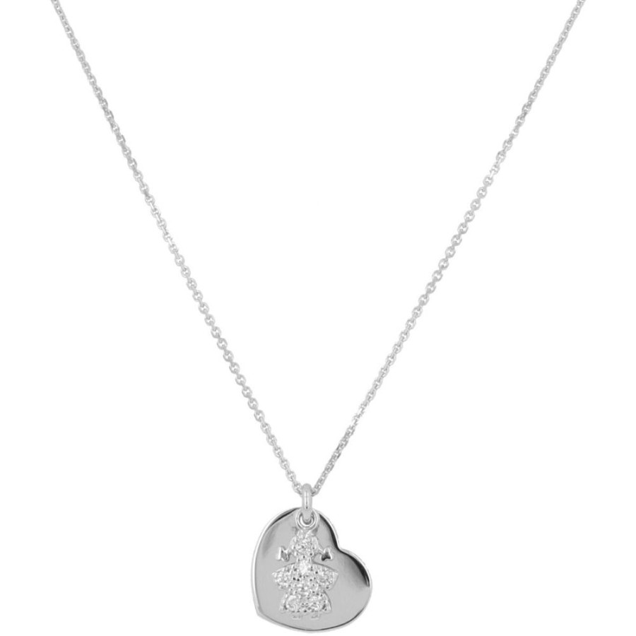 Gioielli Gioiello Italiano Oro | Collana "Bambina" In Oro Bianco 14Kt Con Cuore E Zirconi