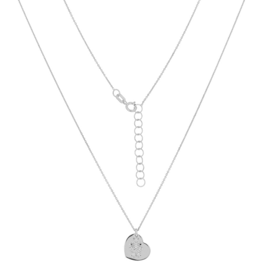 Gioielli Gioiello Italiano Oro | Collana "Bambina" In Oro Bianco 14Kt Con Cuore E Zirconi