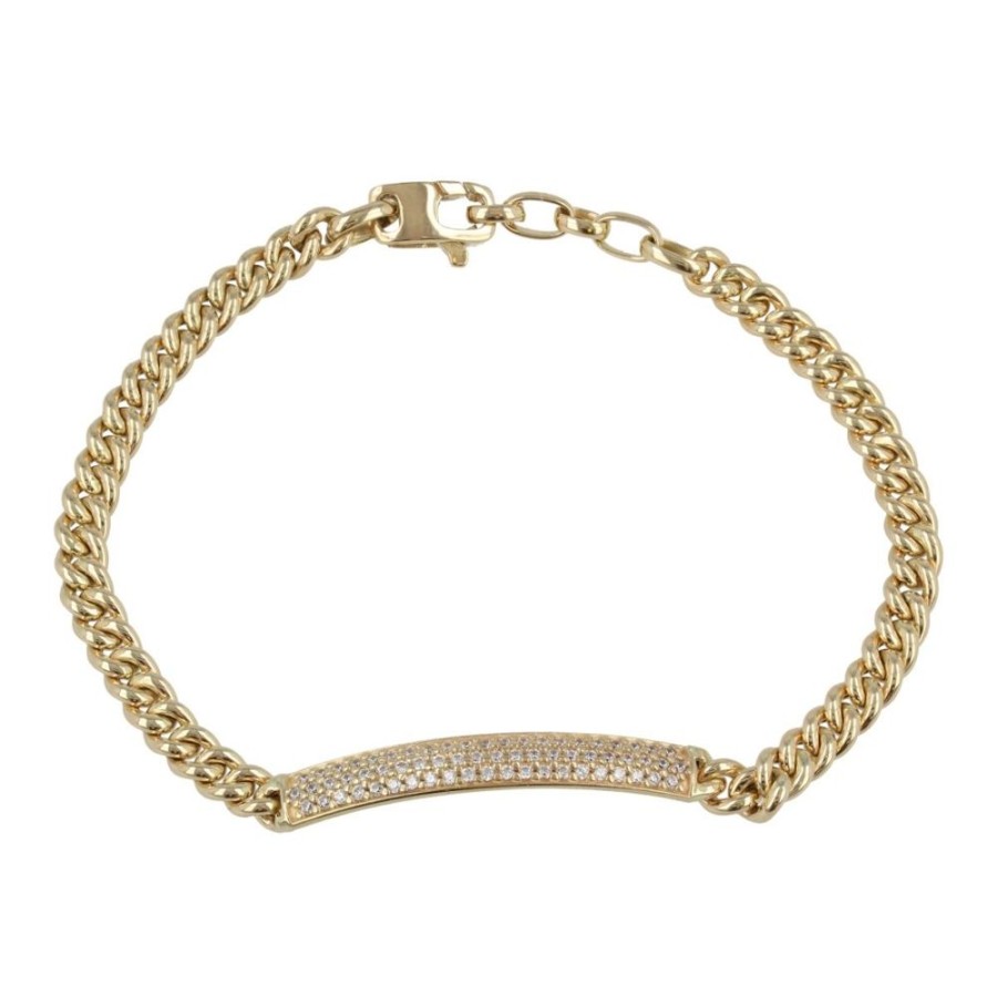 Gioielli Gioiello Italiano Oro | Bracciale Unisex In Oro Giallo 14Kt Con Zirconi Cubici