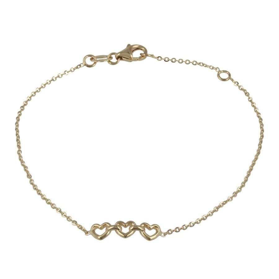 Gioielli Gioiello Italiano Oro | Bracciale "Tre Cuori" In Oro Giallo 14Kt