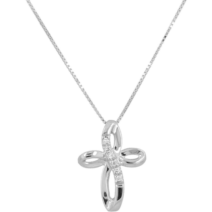 Gioielli Gioiello Italiano Oro | Collanina In Oro Bianco 18Kt Con Croce E Diamanti 0.03Ct