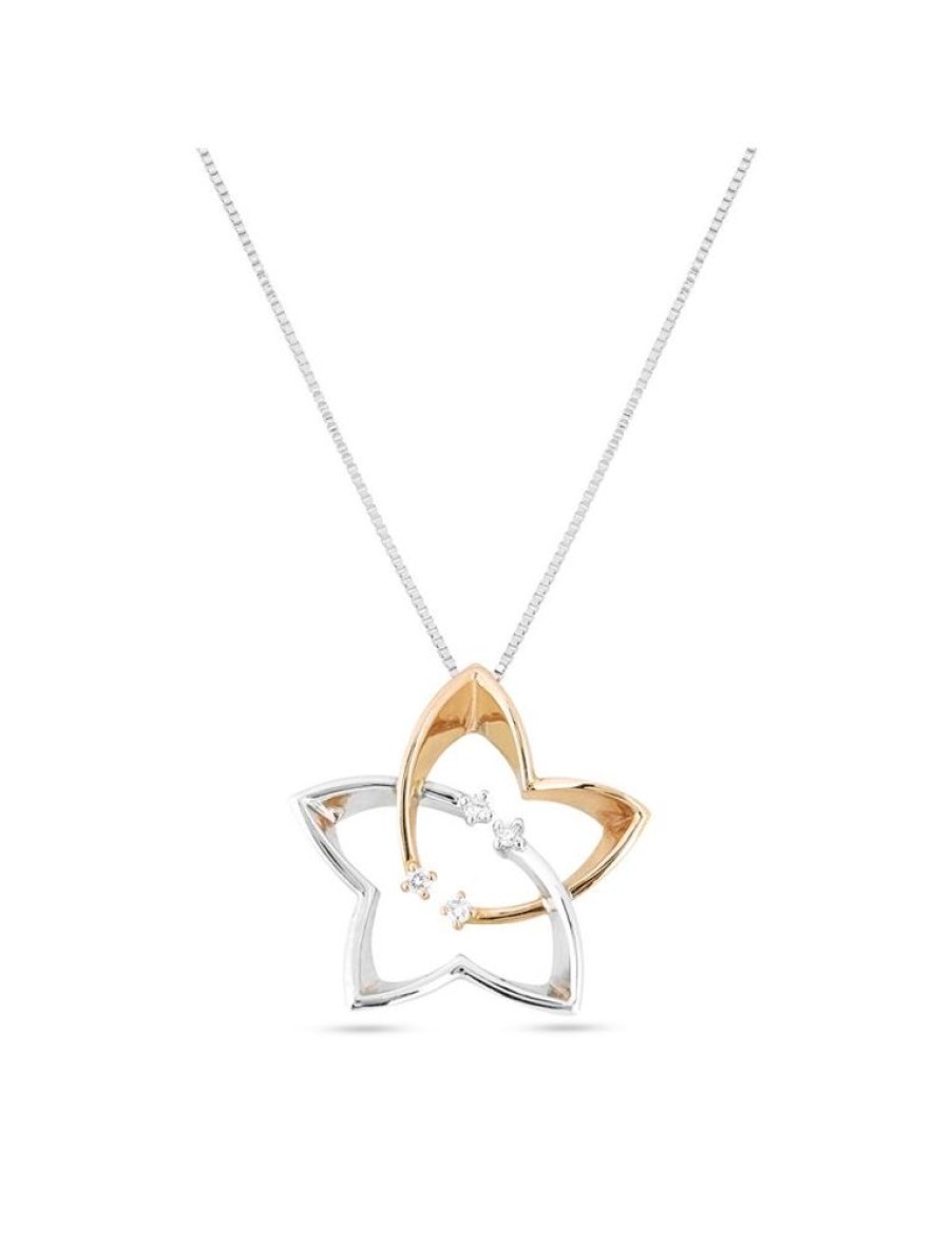 Gioielli Gioiello Italiano Oro | Collana Stella In Oro Bianco E Rosa 18Kt Con Diamanti